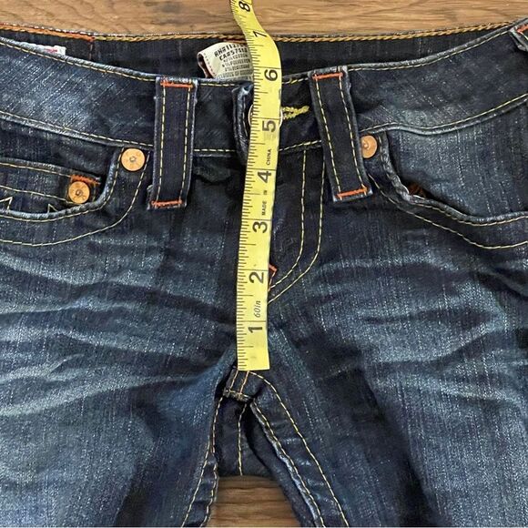 True Religion Low Rise Capri Blue Denim Jeans with Orange Stitching Size 24 - Picture 7 of 11